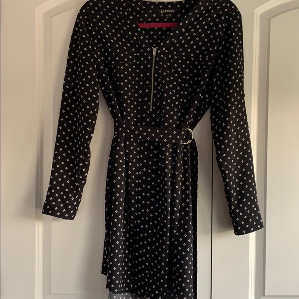 Express Black Print Long-Sleeve Dress